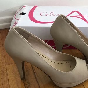 WSS CELIA Mid-Heel Pump, beige patent